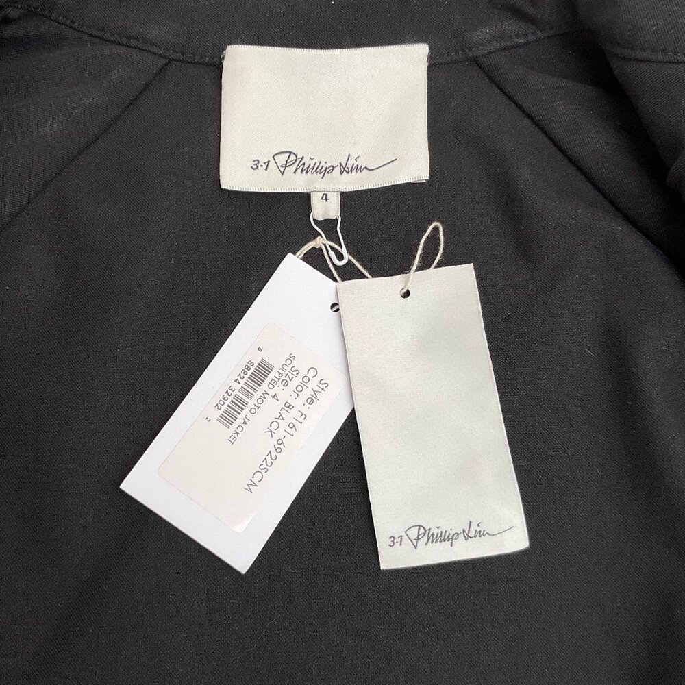 3.1 Phillip Lim Black Cotton Sculpted Moto Jacket - Picture 4 of 4